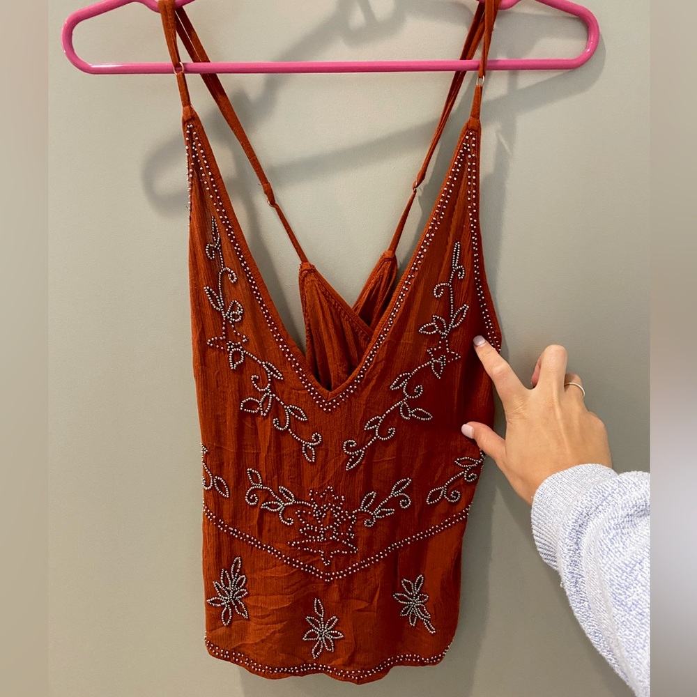 Free People Beaded Detailed Tank - Burnt Orange - Size Small/Petite